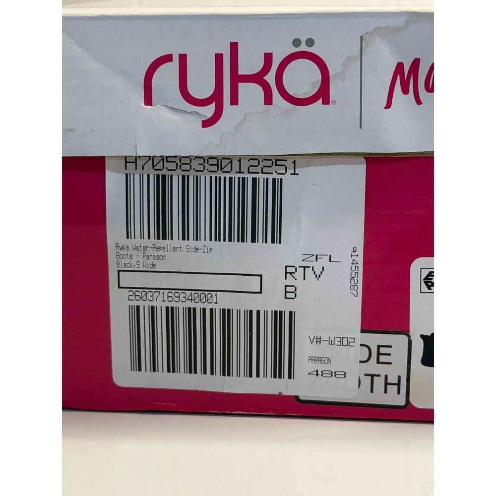 Ryka Paragon‎ Water-Repellent Side-Zip Boots Black Quilted Wide Ankle Women 9W